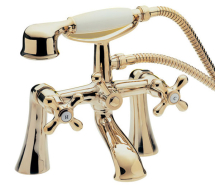 Pillar Bath Shower Mixer With Kit - Antique Gold Plated